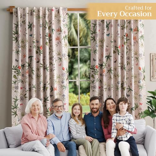 Image of Maison d' Hermine Curtains for Living Room 100% Cotton 124 inch Length One Panel Light Filtering Curtains for Windows with Rod and Loop Pockets (Passiflora - Grenadille, 50 inch W x 124 inch L)