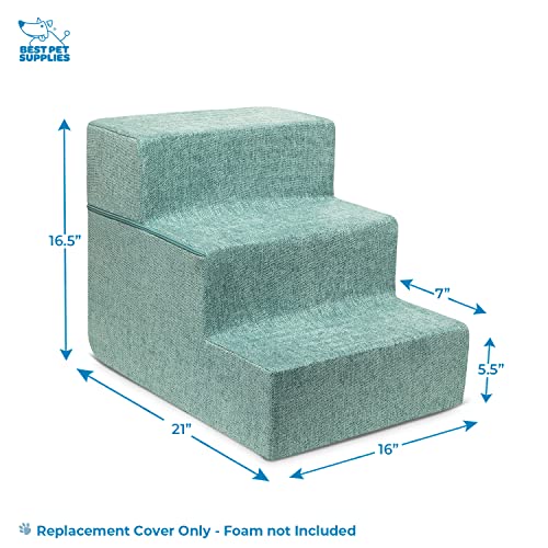 Image of Best Pet Supplies Dog Stairs & Steps - Foam Steps for Small Dogs & Cats, Non-Slip Indoor Balanced Pet Step Support, Dog Ramp, No Assembly, Pale Teal, Foldable 3-Step (16.5-inch Height)