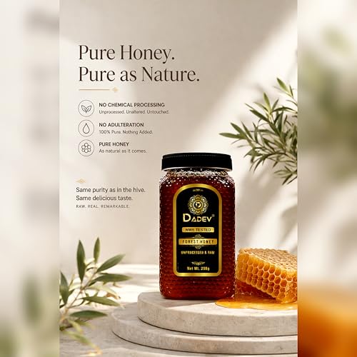 Image of DADEV HONEY Raw Organic Honey 250g | NMR Tested | 100% Pure Raw and Natural Honey | No Added Sugar | Unprocessed Forest Organic Honey-250gm GLASS JAR