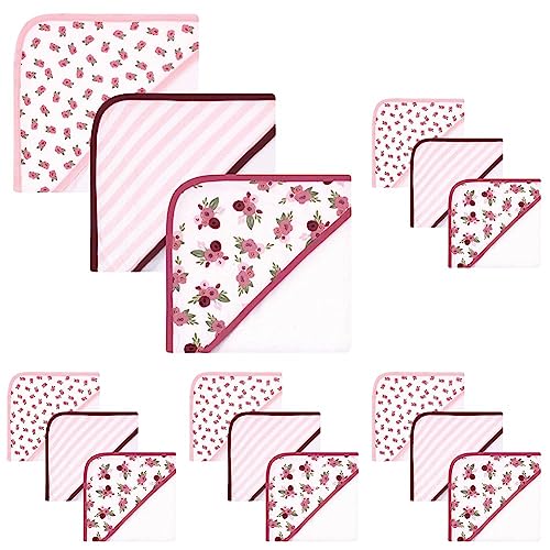 Image of Hudson Baby Unisex Baby Cotton Rich Hooded Towels, Warm Floral, One Size (Pack of 5)