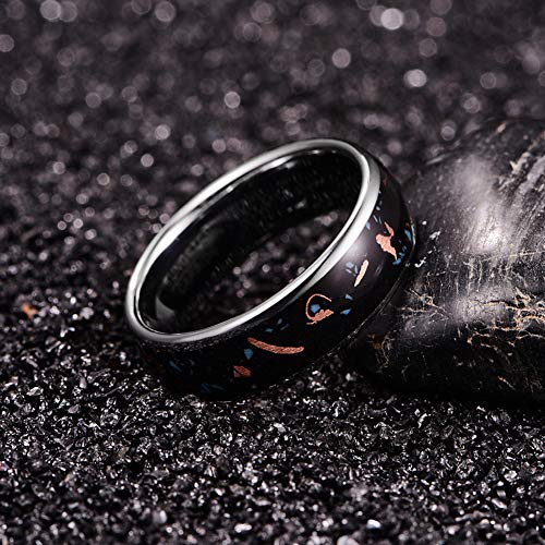 Image of NUNCAD 8mm Tungsten Wedding Band Rings for Men Copper Scraps Inlay Polished Domed Tungsten Carbide Rings Comfort Fit Size 7-12