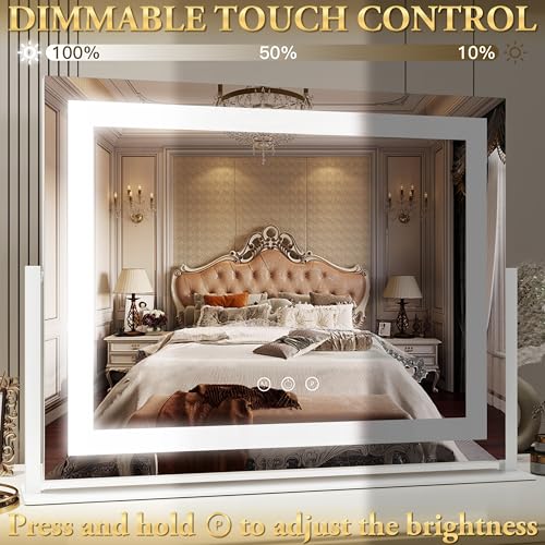 FENNIO Vanity Mirror with Lights 22''x18'' Makeup Mirror with Lights,Lighted Makeup Mirror with 10X Magnification and USB,Smart Touch Screen with 3-Color Lighting,Dimmable(Square White)