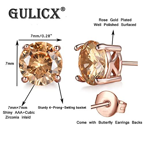 Gulicx E031F Rose Gold Tone Yellow Crystal Royal Journey Jewelry Eternity Stud Earring thumb #1