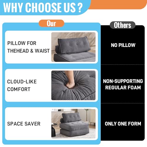 Convertible Sleeper Chair Folding Sofa Bed 33” with Pillow Futon Boneless Couch with Back Support Small Couch for Living Room(Grey) . ( Used see the pictures)