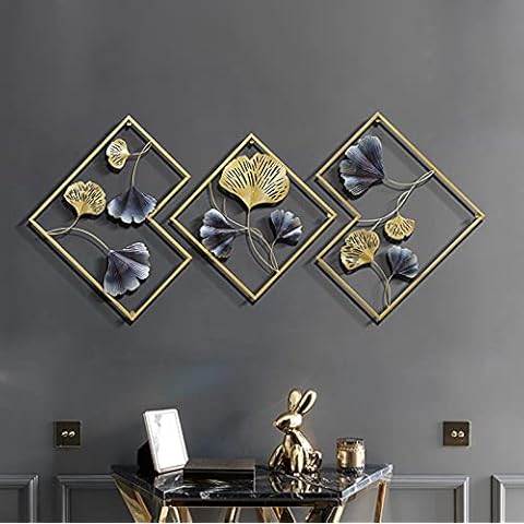 XRDSHY Contemporary Metal Wall Art Decor Sculpture Golden Ginkgo Leaves Wall Decoration 3 Pack Wall Decorations for Living Room Large Iron Creative Handmade Metal Wall Art Hanging Decoration,3pc Cover