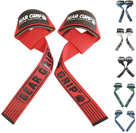 BEAR GRIP Straps - Premium Neoprene padded Heavy Duty double stitched weight lifting gym straps, Gel grip, 100% cotton, Extra long length