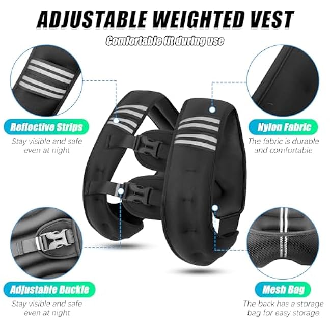Weighted Vest Men or Women - 6lb/8lb/12lb/16lb/20lb/25lb/30lb Weights with Reflective Stripe, Weighted vest for Workout Equipment for Strength Training Night Running