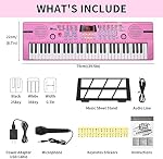 24HOCL Clavier pour enfants 61 Clés, Piano électronique débutant avec enseignement à une clé 100 Tonalités & Rythmes, Clavier de musique portable pour les enfants avec micro, support de musique [Pink]