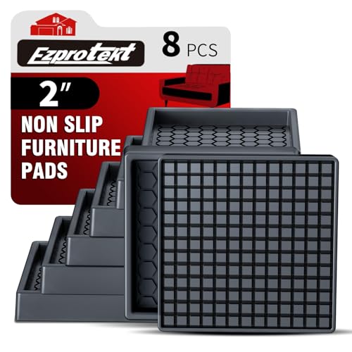 Image of Ezprotekt Non Slip Furniture Pads, 8 Pcs 2 inch Anti Slip Rubber Caster Cups, Anti Skid Furniture Coasters for Hardwood Floors, No Slide Furniture Gripper, Furniture Stoppers to Prevent Sliding (Black)