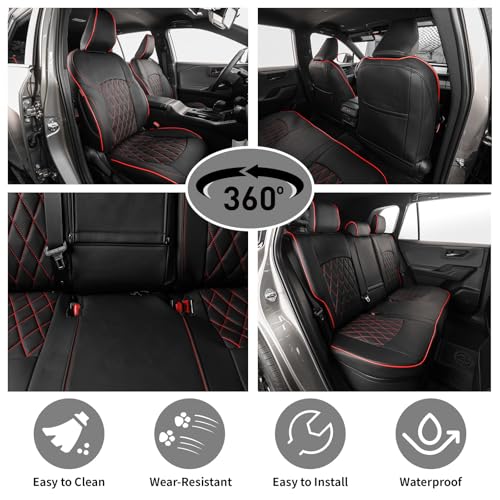 Image of EKR Rav4 Seat Covers Custom Fit for Toyota Rav4 (Hybrid) LE /XLE Premium 2026, Leather Car Seat Cover Full Set for SUV,Faux Leather(Black with Red Piping)
