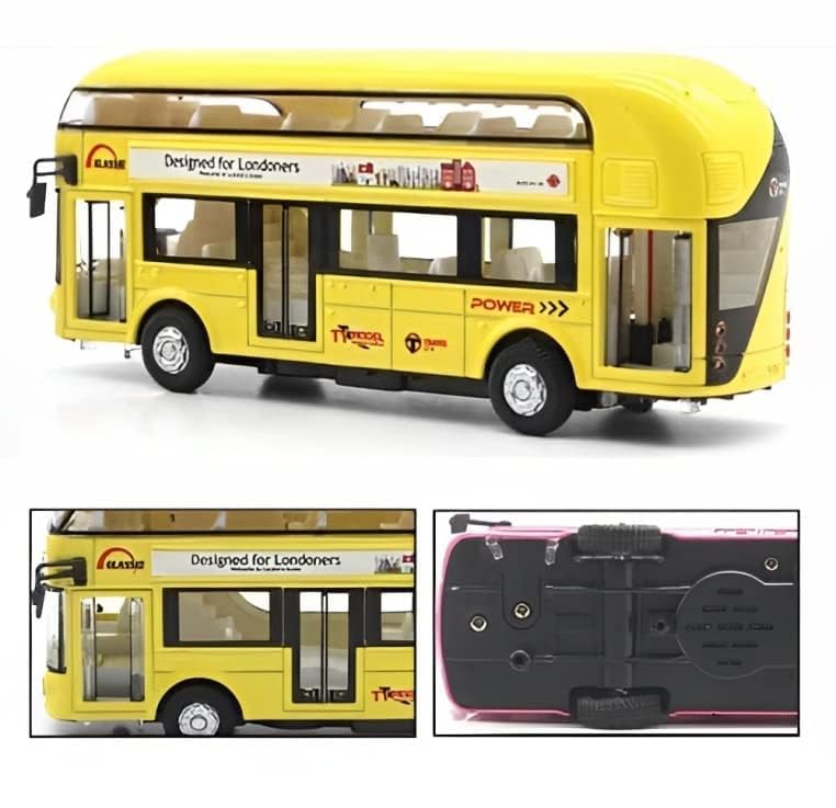 Image of DEOXY Double Decker Bus Diecast Metal London Bus Open Door Light & Music Model Pull Back Toys for Boy Kids (6008 Yellow)