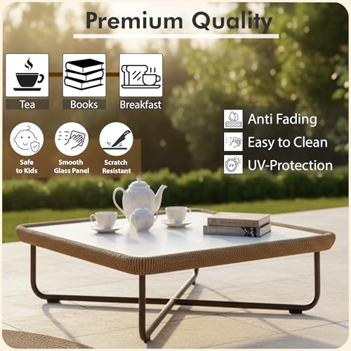 Image of Amazon Brand - Solimo Harbor Outdoor Rope Sofa Set | Balcony Sofa | Patio Conversation Sets | Braided Rope Garden Sofa Set and Ottoman (5 Seater- Beige & White)