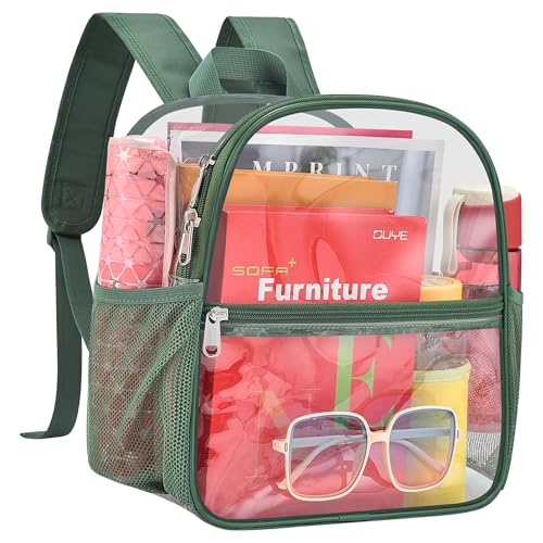Image of Busiuw Clear Backpack for Stadium Events 12x12x6 Mini Small Sports Fan Backpacks with Front Pocket for Concert Sport Events Work Travel(Forest green)