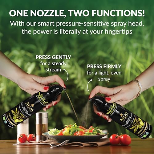 Image of Atlas Organic Extra Virgin Olive Oil Cooking Spray, 5.4 fl oz, 2-Pack | Gourmet EVOO, Olive Oil Extra Virgin Dual Spray & Stream For Cooking, Baking & Nonstick Prep, Polyphenol-Rich, Keto-Friendly