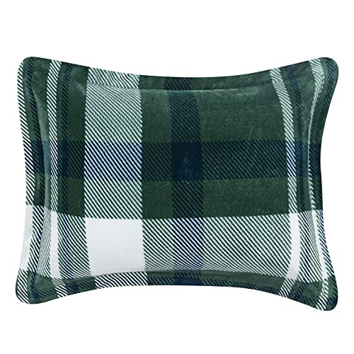 Image of Amazon Basics 3-Piece Ultra-Soft Micromink Sherpa Fleece Bedding Set, Warm All Season Comforter, Full /Queen, Green Plaid