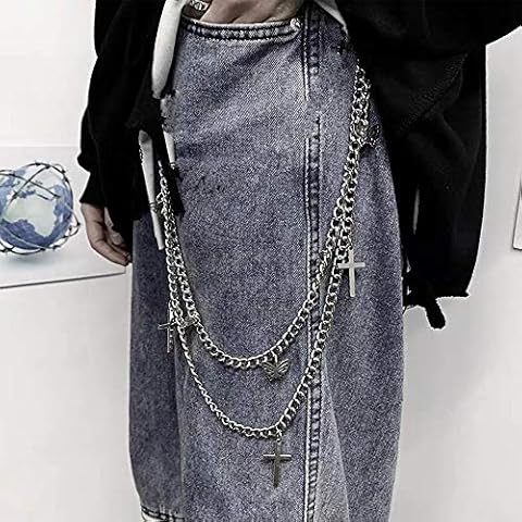 YERTTER Punk Butterfly Cross Multi Layered Chunky Chain Waist Decoration Pocket Chain Pants Chain Trousers Chain Goth Street Pants Chain Trousers Jewelry for Men Women Cover