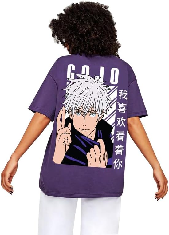 Gozo Satoru Anime Oversized Round Neck Graphic T-Shirt for Women's & Men's