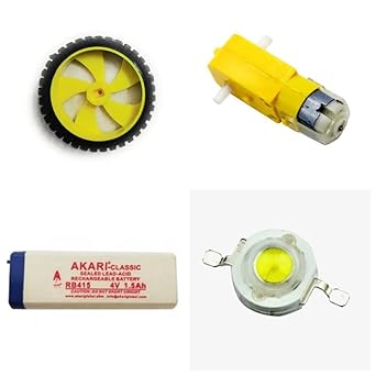 Luvik Combo Of 2 - Dual Shaft Dc Gear Motor 3 to 6 volt + 4 volt 1.5Ah Battery + 4 Pcs Tire + 20 pcs 1 watt White Led