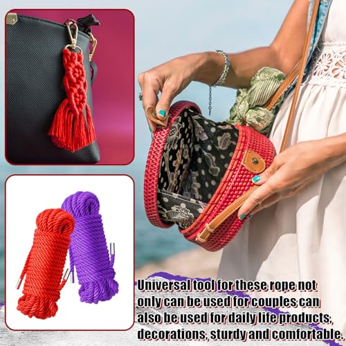 Image of Tisancy 4 Pcs Multifunctional Craft Cord Kit with 2 Soft Silk Macrame Cords and 2 Adjustable Nylon Bracelets, 32.81 ft Twisted Trim Cord for DIY Crafts and Home Decoration(Red, Purple)