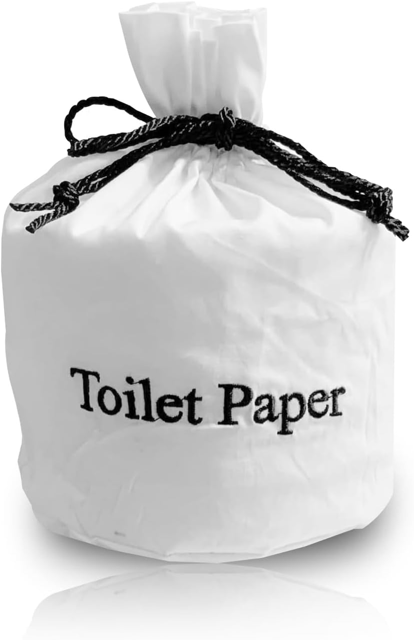 Toilet Paper Roll Cover - 9" x 5.5" Reusable Cotton Toilet Paper Cover with Drawstring Closure – Decorative Bathrooms Tissue Roll Holder Bag