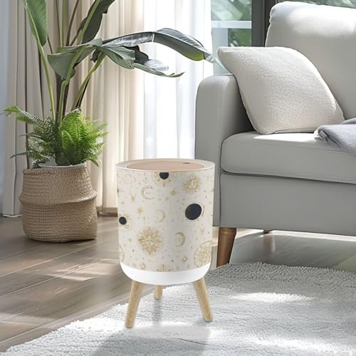 Caneca de Basura Pequeña con Tapa y Patas de Madera miniatura 2