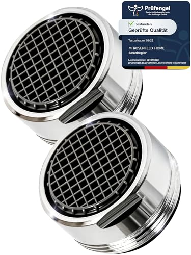 2 Stk Wasserhahn Aufsatz Strahlregler M24 Wasserfluss 5l/min - High Tech Anti Kalk Wasserhahn Sieb mit Kugelförmige Filter - Luftsprudler aus Verchromten Messing - Aufsatz Strahlregler für Wasserhähne