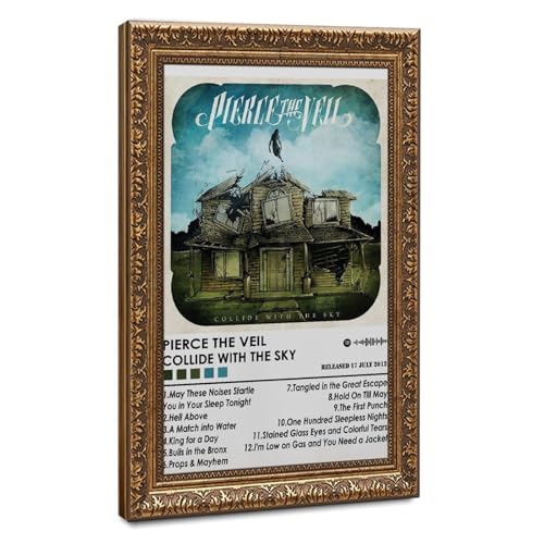 ELKPDOE Póster de la portada del álbum Pierce The Veil, póster de lienzo para decoración de pared, pinturas para sala de estar, dormitorio, decoración retro, marco dorado, 30,5 cm de largo x 45,7 cm