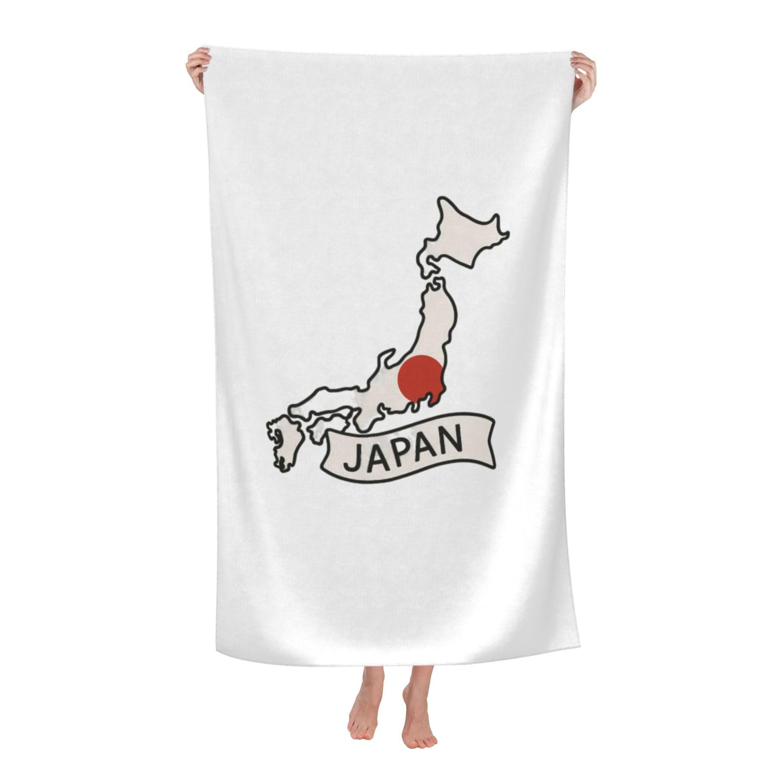 pojknbv Japan Map With Flag Print Oversized Adult Beach Towel Quick-Dry Comfortable Lightweight Travel Pool Camping