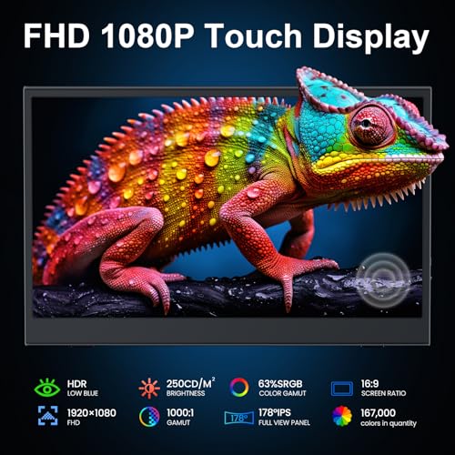 Image of Portable Touch Monitor, 15.6-inch 10-Point Capacitive Touch, FHD 1080P Resolution, IPS Screen, Metal Casing, Compatible with PC /Laptop /Mac /Mobile Devices /PS4 /PS5 /Xbox /Switch