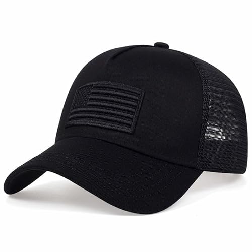 USA Tactical Army Military American Flag Baseball Cap Trucker Hat (Black with Black)
