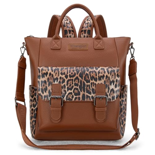 Image of Montana West Wrangler Womens Convertible Backpack Purse with Adjustable Crossbody Shoulder Strap for Work Travel Leopard Cheetah Print WG175-9110BR-LP