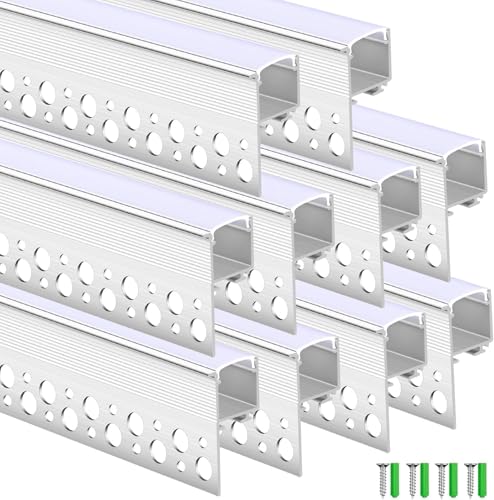 Hanured® 10 pièces Profile Alu pour Ruban LED, 1m Profilé LED Encastrable en aluminium, Diffuseur LED pour Cloison Sèche Mur Plafond Plinthe (Blanc)