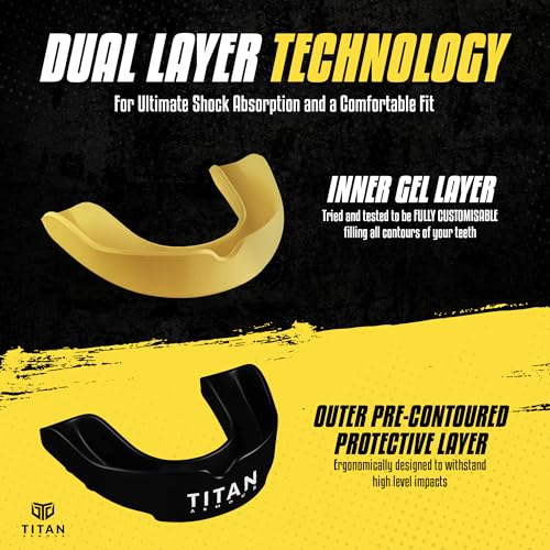 Titan Armour® Gum Shield w/Dual-Layer Technology | Adults & Junior Custom-Fit Mouth Guard | Case Inc | Boil & Bite Mouthguard: Boxing, Rugby, MMA, Hockey & All Contact Sports | UK Brand Age 11+ Gold - Image 5