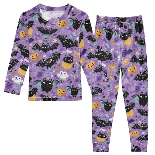 Pajama Sets Long Sleeve Halloween Bat Pumpkin Ghosts Soft Comfy Sleepwear 2 Piece PJS 3-8T