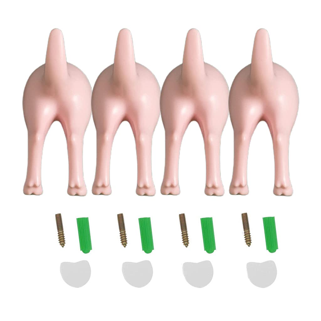 Kemelo 4Pieces Nordic Plastic Dog Tail Hooks Wall Mounted Coat Hat Key Hanger Decoration,Adhesive Wall Hooks,Pink