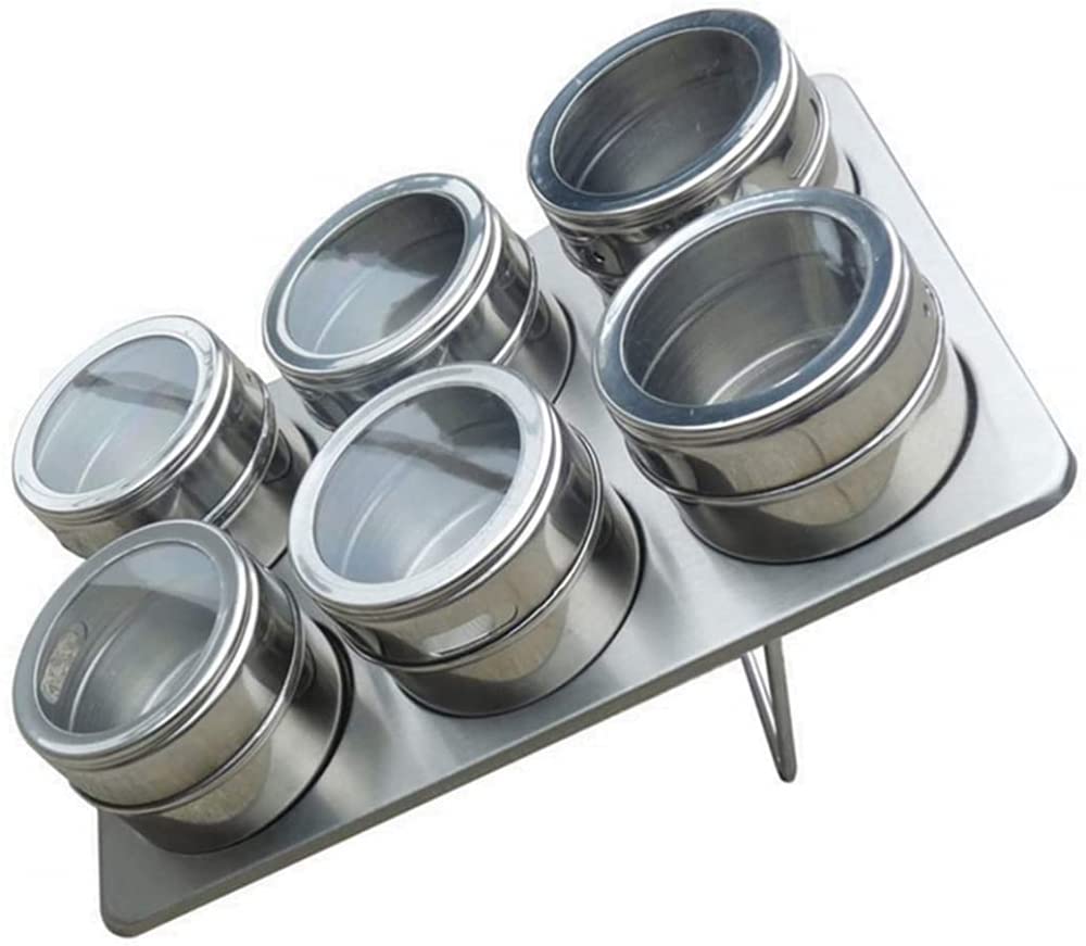 Gewürzdosen, 6 Stück Edelstahl-Gewürzboxen, Gewürzstreuer, Gewürzglas mit Gestell for Küchenbedarf