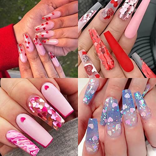 3D Heart Nail Art Stickers Pink Red Lips Letter Heart Nail Glitter Sequins Valentines Day Nail Art Decals Heart Nail Art Glitter Flakes Love Nail Designs For Acrylic Nails Charms Decorations 12 Grids #TOP1