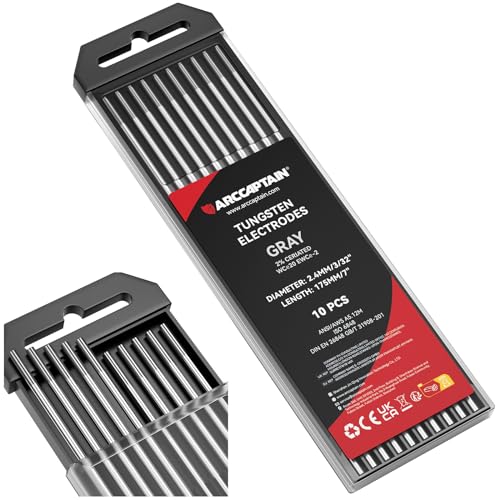 ARCCAPTAIN TIG Welding Tungsten Electrode 10-Pack 3/32'x 7'(Grey - 2% Ceriated, WC20/EWCe-2)