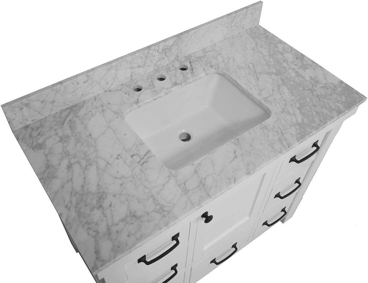 Tuscany 42-inch Bathroom Vanity (Carrara/White): Includes White Cabinet with Authentic Italian Carrara Marble Countertop and White Ceramic Sink