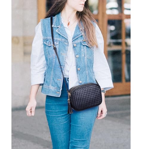 Image of AFKOMST Woven Crossbody Bag, Small Summer Purse and Boho Bag for Women | Vegan Leather, Roomy Space, 2.3L Capacity, fits iPad mini /Long Wallet /Kindle, Versatile for Daily Use /Casual /Date /Office
