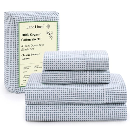 Image of LANE LINEN Eco Friendly 100% Organic Cotton Queen Bed Sheets Set, Printed Modern Polka Dot Cotton Sheets, Soft & Comfy Low Pill Fade Resistance Fully Elasticized Queen Size Bed Set 15 inch deep Pockets