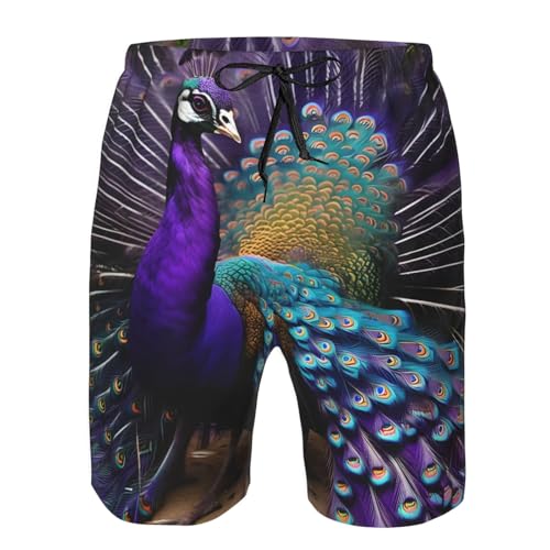 Purple Peacock Print Beach Shorts Swim Trunks Swimwear for Men Bathing Suit Men's Shorts with 3 Pockets4