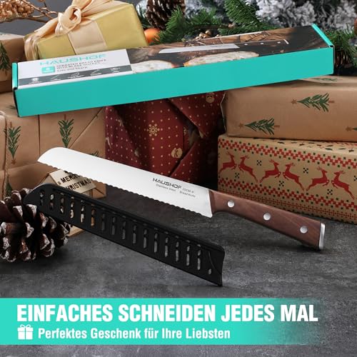 HAUSHOF Brotmesser mit Wellenschliff, Küchenmesser mit Holzgriff aus hochwertigem Edelstahl… – Ansicht 7