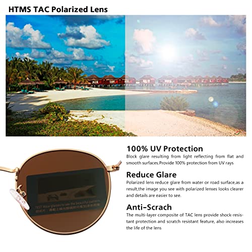 Image of Small Round Polarized Sunglasses Retro Men Women Mirrored Lens Metal Frame Circle Sun Glasses Shades