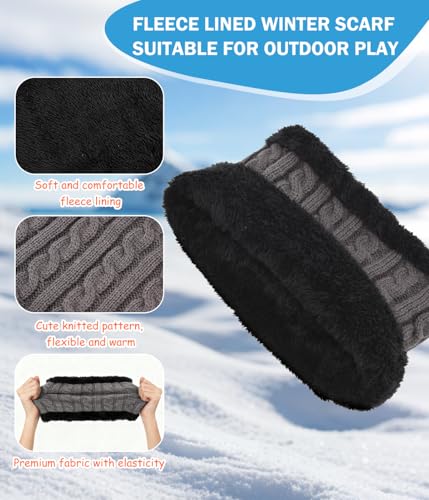 Image of Kids Winter Hat Scarf&Touchscreen Gloves Set,Knitted Beanie with Fleece Lining, Neck Warmer for Boys Girls 4-15 Years