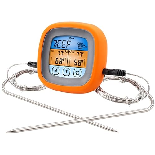 Miniatura 2 de Termómetro inalámbrico de doble tenedor con pantalla táctil para alimentos, termómetro digital para carne, pantalla táctil LCD de pantalla grande,