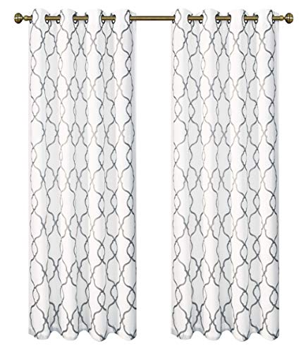 Goodgram 2 Pack Embroidered Semi Sheer Geometric Quatrefoil Grommet Top Window Curtains With Satin Backing For Privacy - Assorted Colors & Sizes (Gray, 84 In. Long) #TOP2