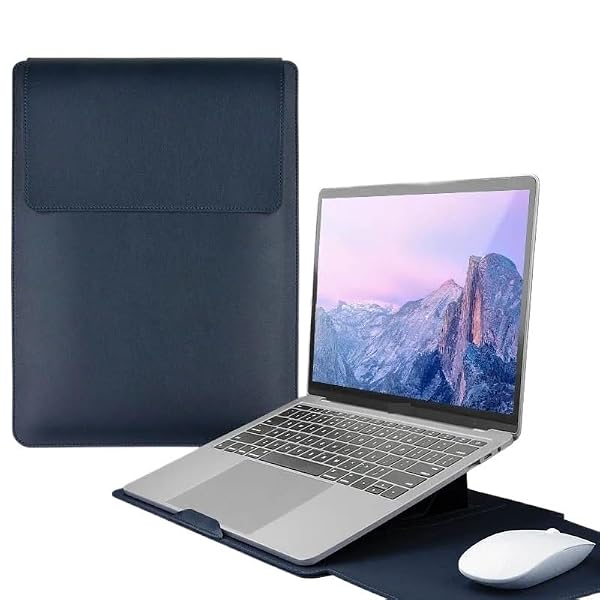 13 14 15 15.6 16 inch PU Leather Laptop Computer Sleeve Case Bag Stand Cover Pouch Suitable For Samsung/HP/Lenovo Tablet(Navy blue,12.5-13 inch)