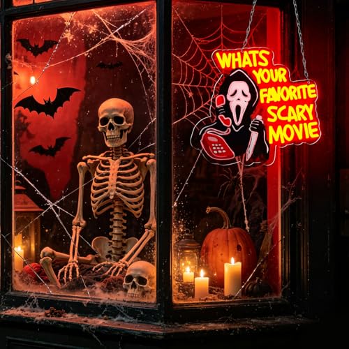 WittyRhE Horror-Inspired LED Neon Sign, USB Powered Acrylic Decorative Light with Mask-Themed Design and Bright Lettering, Indoor Wall Decor for Bedroom, Game Room, Home Bar, Party and Holiday Decoration-12.2×12.2 IN-USB Powered-Acrylic by WittyRhE - Used condition - Image 4