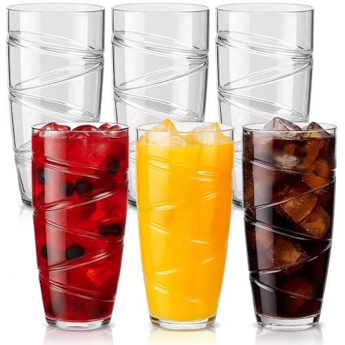 HEFTMAN Juego de 6 vasos de plástico acrílicos de 550 ml con diseño de remolino, vasos de plástico reutilizables apilables para picnics, camping, barbacoas, fiestas (transparente)